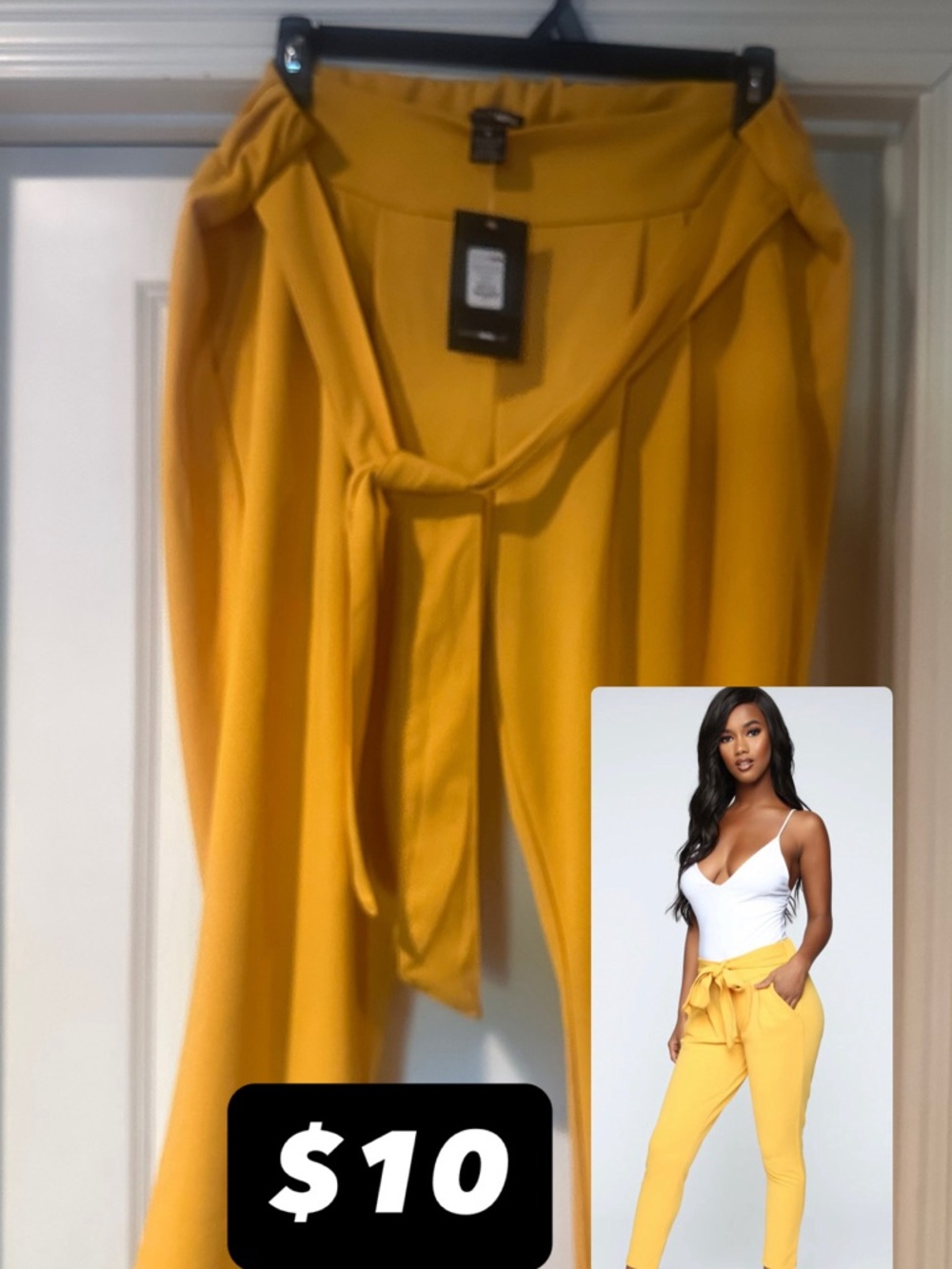 Mustard Tie-Waist Women's Pants